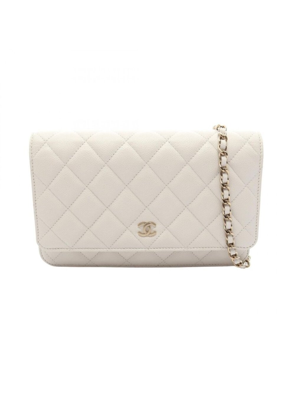 Chanel Shoulder Bag Quilted White Caviar Leather Chain Wallet